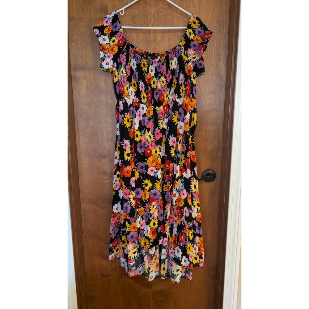 Torrid 2x Bright Floral Challis Off Shoulder Smocked Hi Lo Maxi Dress